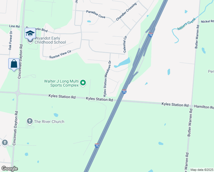 map of restaurants, bars, coffee shops, grocery stores, and more near 5340 Kyles Station Meadows Drive in Butler County