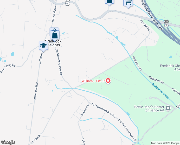 map of restaurants, bars, coffee shops, grocery stores, and more near 6544 South Clifton Road in Frederick