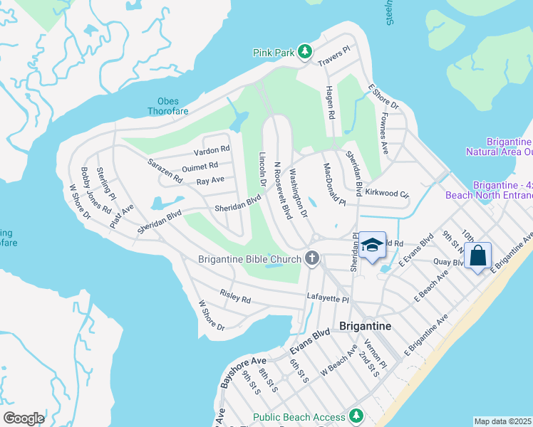 map of restaurants, bars, coffee shops, grocery stores, and more near 144 Lincoln Drive in Brigantine