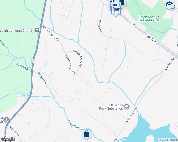 map of restaurants, bars, coffee shops, grocery stores, and more near 5734 Steeple Chase Road in Sykesville