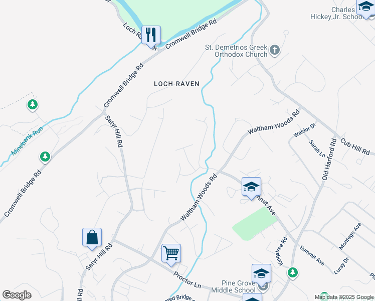 map of restaurants, bars, coffee shops, grocery stores, and more near 43 Dendron Court in Baltimore
