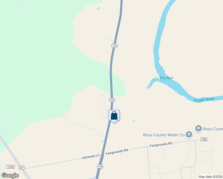 map of restaurants, bars, coffee shops, grocery stores, and more near 18661 Ohio 104 in Chillicothe