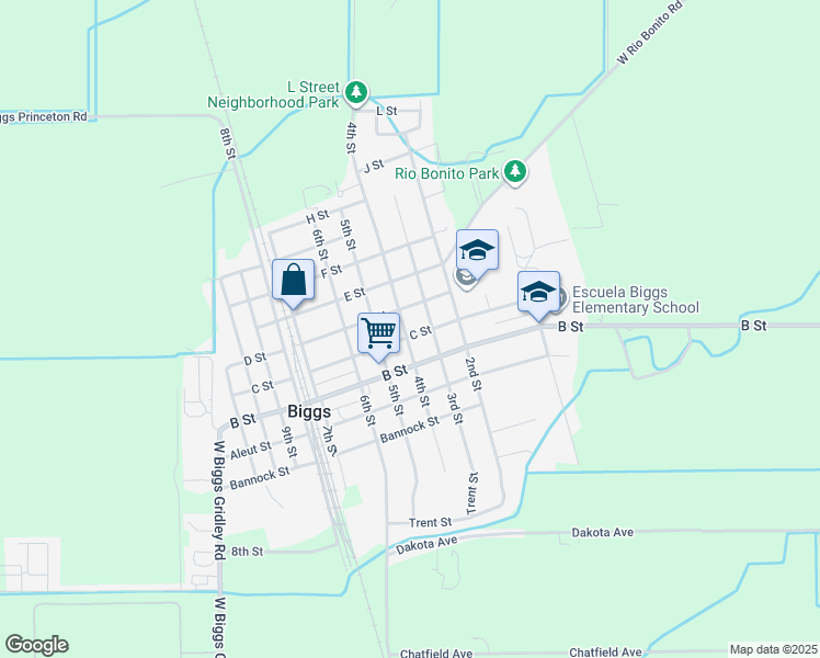 map of restaurants, bars, coffee shops, grocery stores, and more near 420 C Street in Biggs