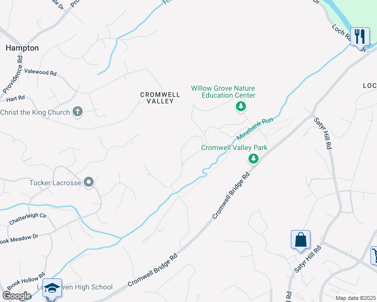 map of restaurants, bars, coffee shops, grocery stores, and more near 2002 Cromwell Bridge Road in Parkville