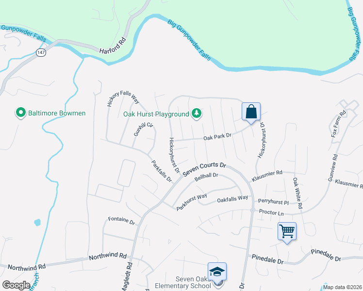 map of restaurants, bars, coffee shops, grocery stores, and more near 12 Hallview Court in Perry Hall
