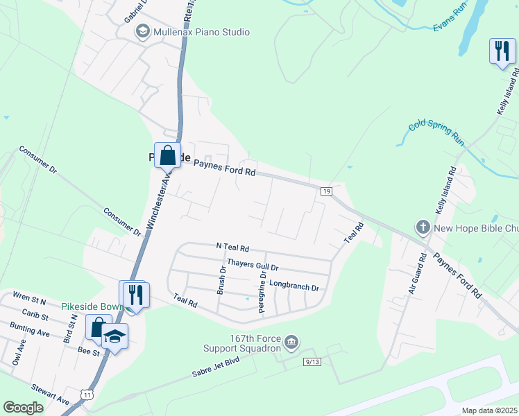 map of restaurants, bars, coffee shops, grocery stores, and more near Britania Court in Martinsburg