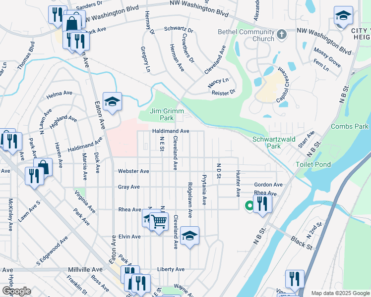 map of restaurants, bars, coffee shops, grocery stores, and more near 921 Ridgelawn Avenue in Hamilton
