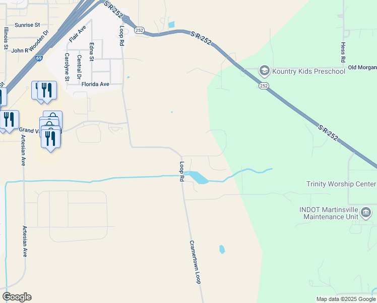map of restaurants, bars, coffee shops, grocery stores, and more near 1840 Colonial Drive in Martinsville
