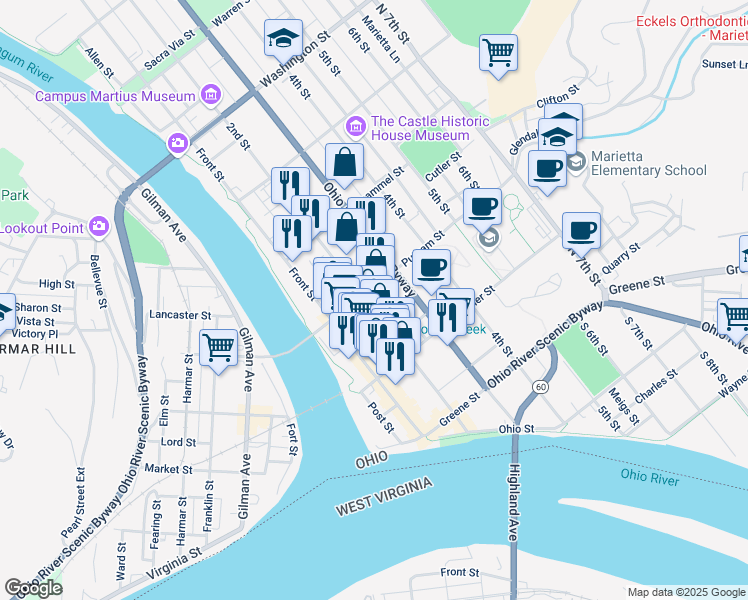 map of restaurants, bars, coffee shops, grocery stores, and more near in Marietta