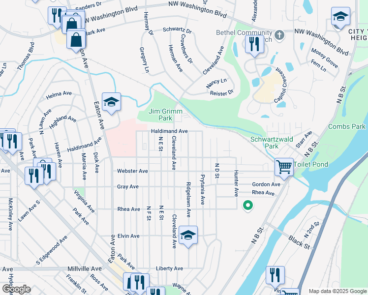 map of restaurants, bars, coffee shops, grocery stores, and more near 921 Ridgelawn Avenue in Hamilton