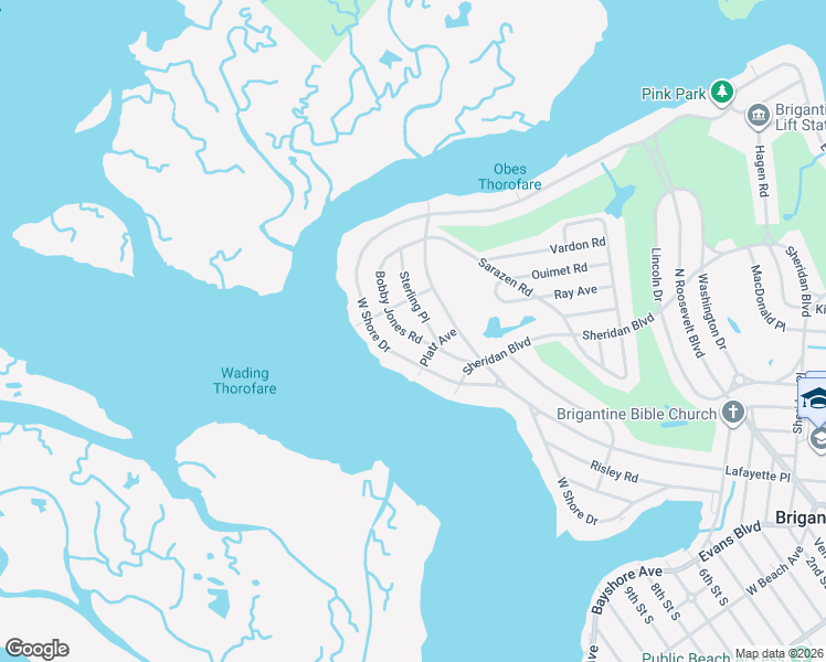 map of restaurants, bars, coffee shops, grocery stores, and more near 708 Sterling Place in Brigantine