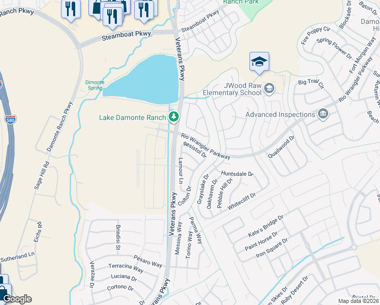 map of restaurants, bars, coffee shops, grocery stores, and more near 1844 Resistol Drive in Reno