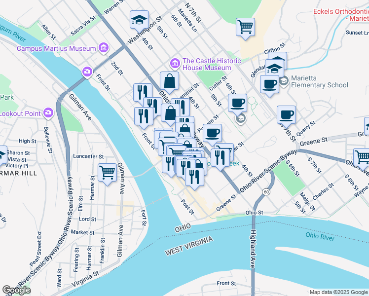 map of restaurants, bars, coffee shops, grocery stores, and more near in Marietta