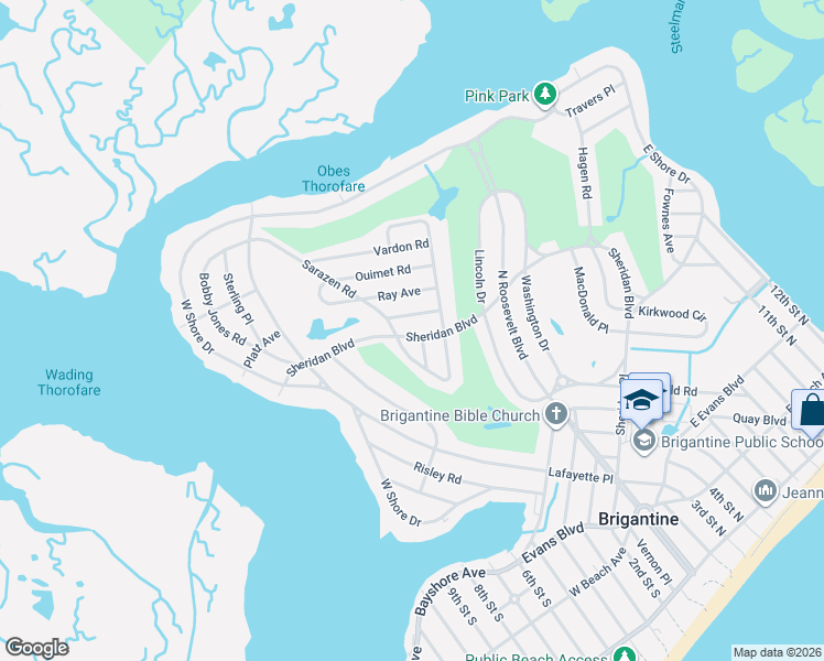 map of restaurants, bars, coffee shops, grocery stores, and more near 603 Sarazen Road in Brigantine