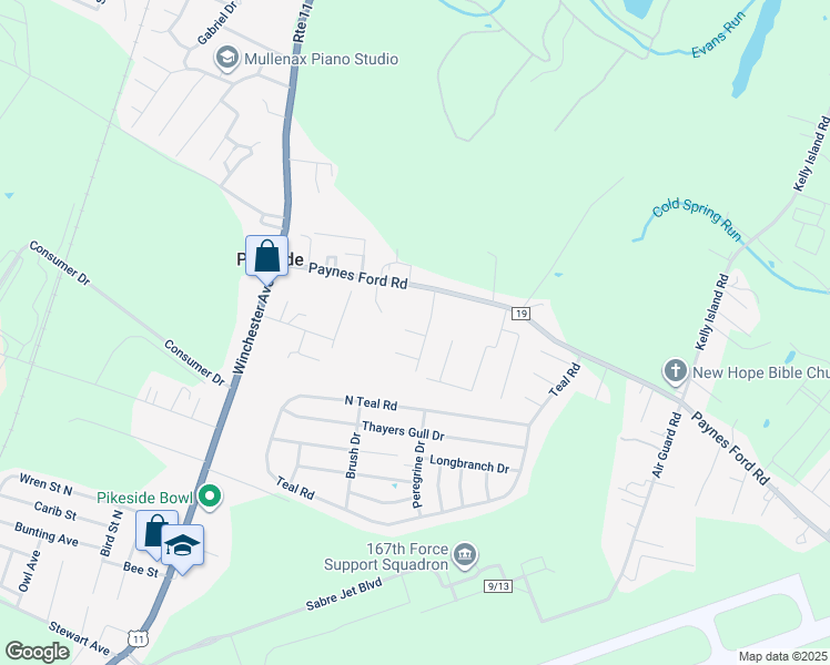map of restaurants, bars, coffee shops, grocery stores, and more near Britania Court in Martinsburg