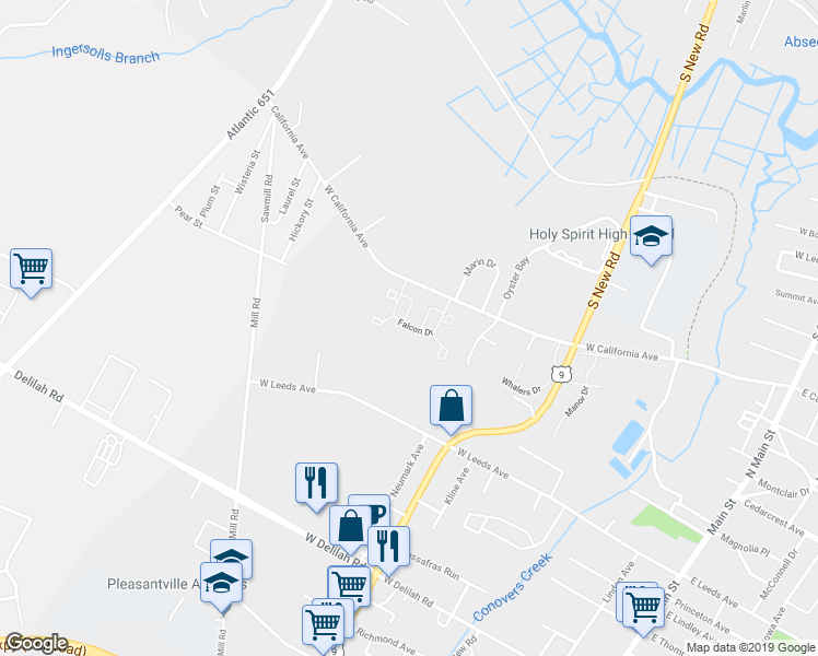 map of restaurants, bars, coffee shops, grocery stores, and more near 0 East Absecon Boulevard in Absecon