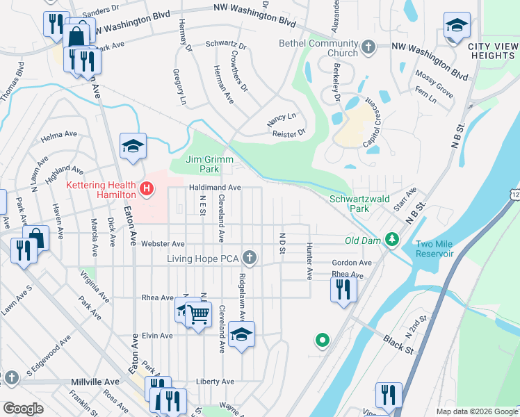 map of restaurants, bars, coffee shops, grocery stores, and more near 922 Prytania Avenue in Hamilton