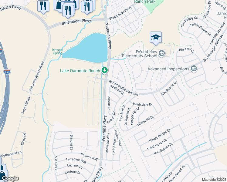 map of restaurants, bars, coffee shops, grocery stores, and more near 1844 Resistol Drive in Reno