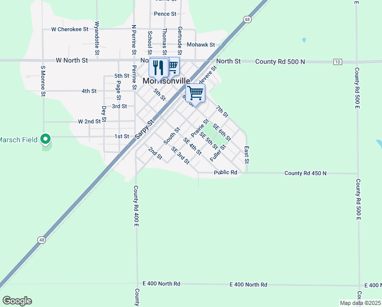 map of restaurants, bars, coffee shops, grocery stores, and more near 602 4th Street in Morrisonville