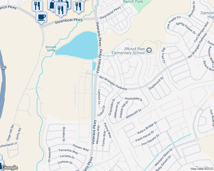map of restaurants, bars, coffee shops, grocery stores, and more near 1844 Resistol Drive in Reno