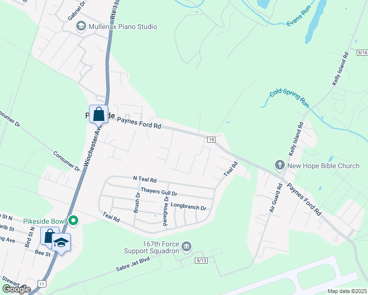 map of restaurants, bars, coffee shops, grocery stores, and more near 400 Corvette Dr in Martinsburg