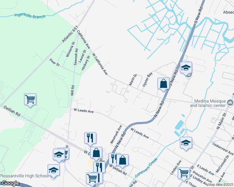 map of restaurants, bars, coffee shops, grocery stores, and more near 805 Falcon Drive in Absecon