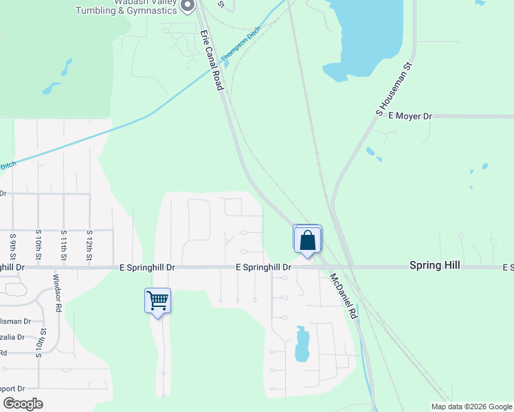map of restaurants, bars, coffee shops, grocery stores, and more near 4257 South 19th Street in Terre Haute