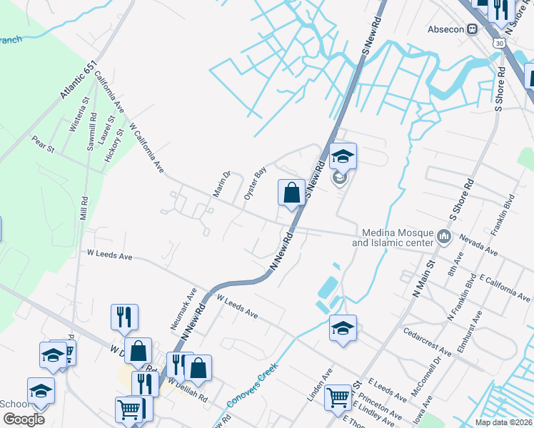 map of restaurants, bars, coffee shops, grocery stores, and more near 436 West California Avenue in Absecon