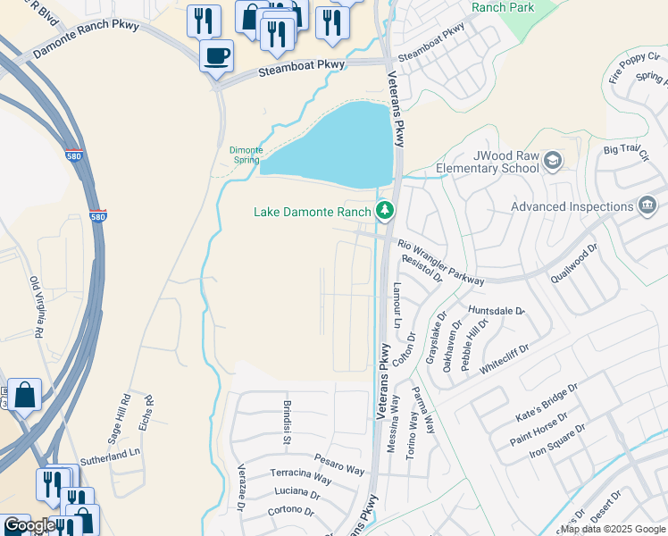 map of restaurants, bars, coffee shops, grocery stores, and more near Freedom Range Lane in Reno