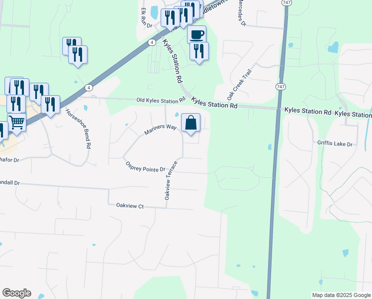 map of restaurants, bars, coffee shops, grocery stores, and more near 5530 Mariners Way in Butler County