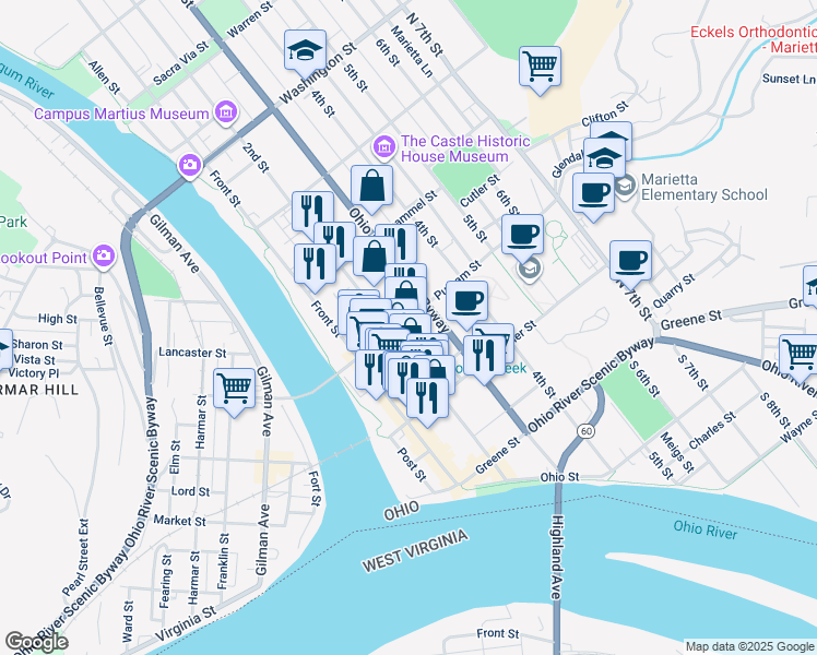 map of restaurants, bars, coffee shops, grocery stores, and more near in Marietta