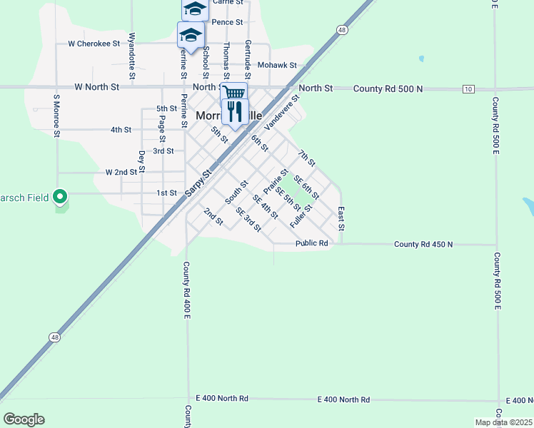 map of restaurants, bars, coffee shops, grocery stores, and more near 602 4th Street in Morrisonville