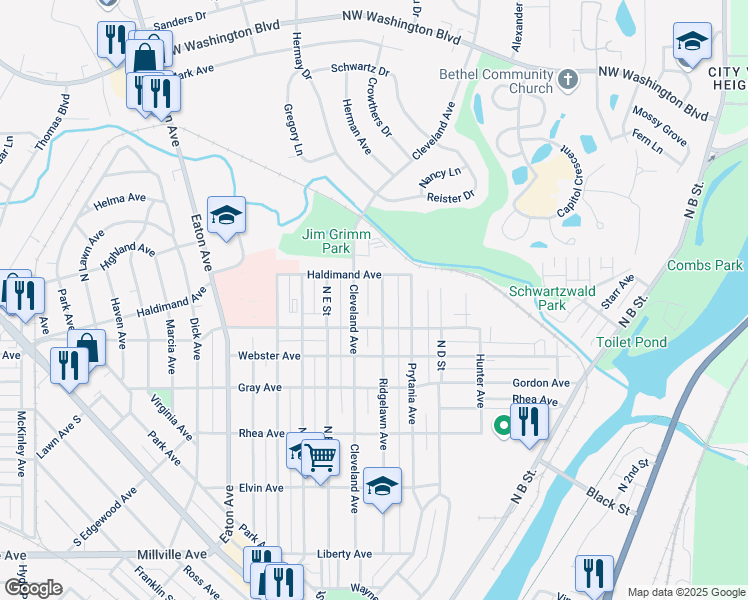 map of restaurants, bars, coffee shops, grocery stores, and more near 921 Ridgelawn Ave in Hamilton
