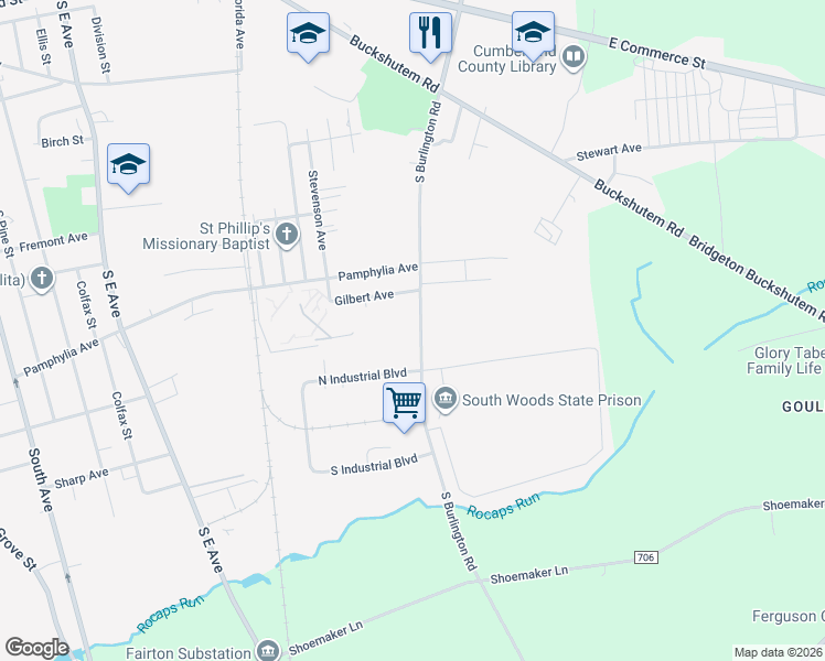 map of restaurants, bars, coffee shops, grocery stores, and more near 152 Burlington Manor in Bridgeton