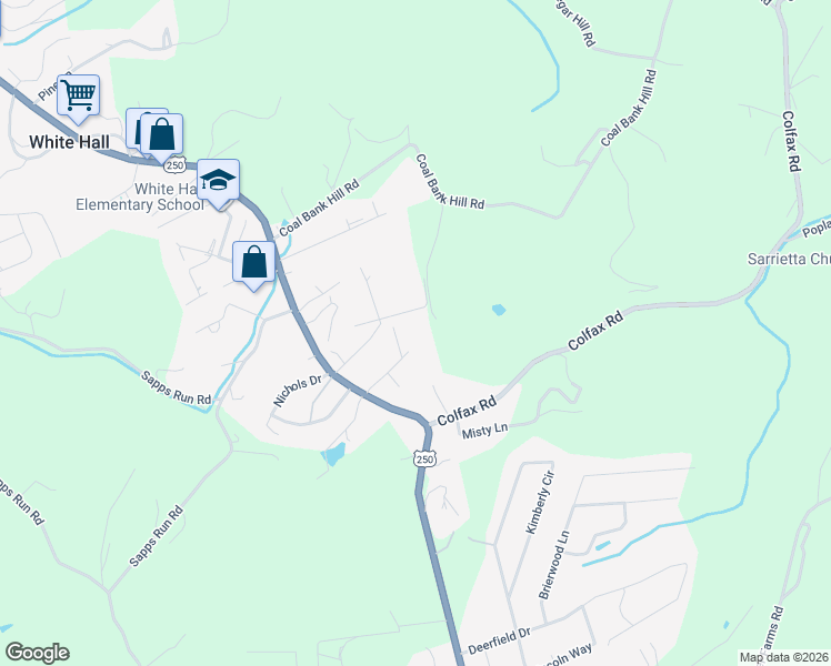 map of restaurants, bars, coffee shops, grocery stores, and more near 138 Shenandoah Drive in Fairmont