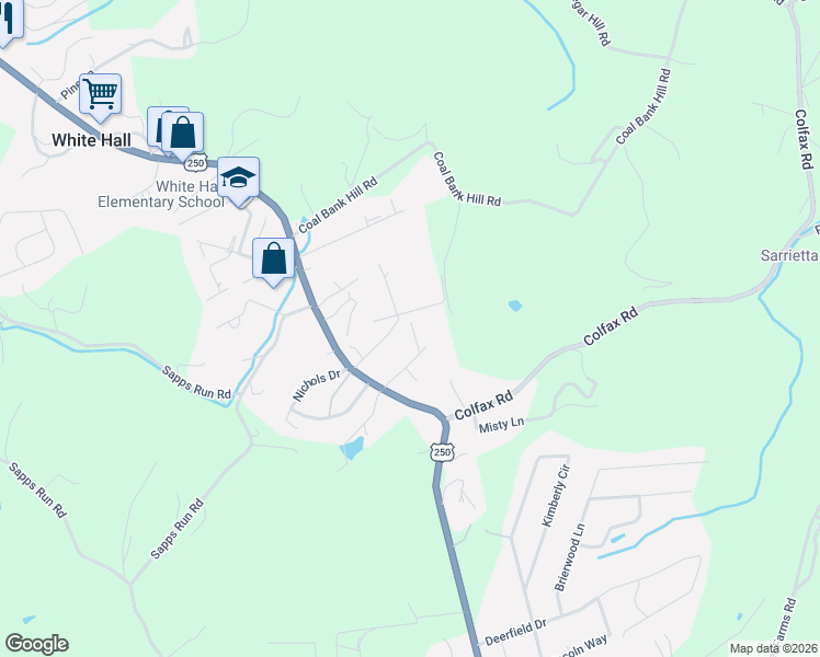 map of restaurants, bars, coffee shops, grocery stores, and more near 16-98 Southgate Drive in Fairmont