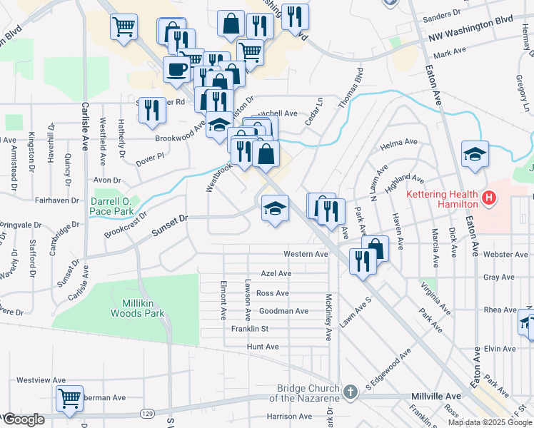 map of restaurants, bars, coffee shops, grocery stores, and more near 14 West Victory Drive in Hamilton