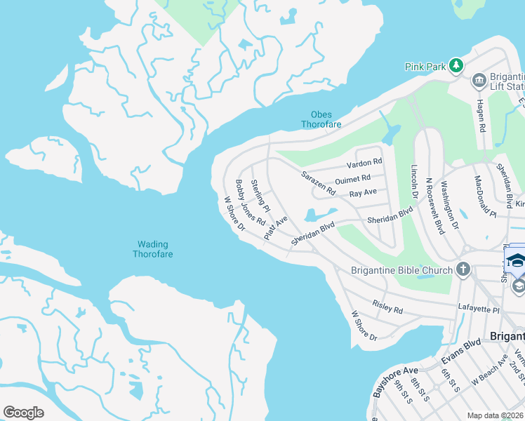 map of restaurants, bars, coffee shops, grocery stores, and more near 708 Sterling Place in Brigantine