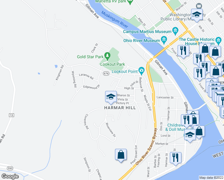 map of restaurants, bars, coffee shops, grocery stores, and more near 120 Alta Street in Marietta