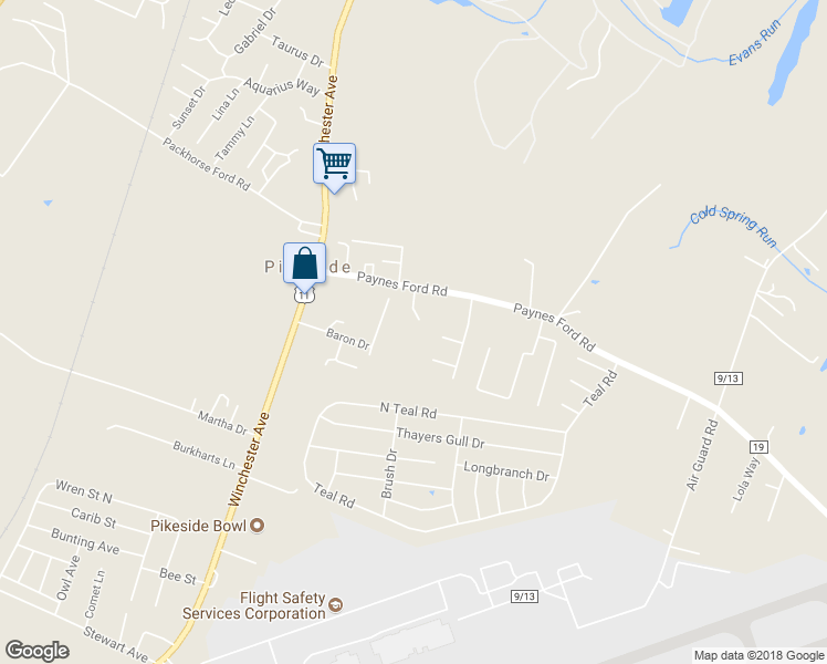 map of restaurants, bars, coffee shops, grocery stores, and more near 210 Paynes Ford Road in Martinsburg