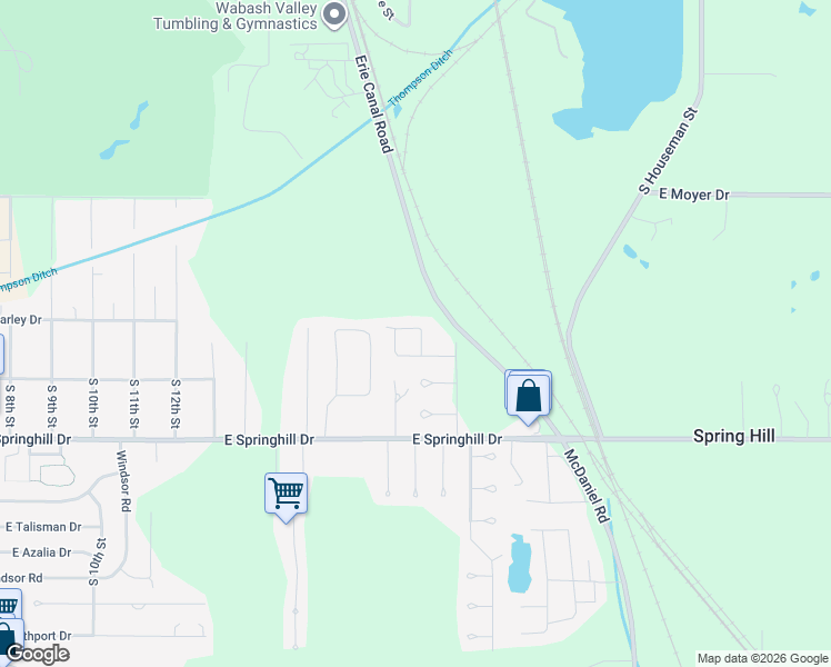 map of restaurants, bars, coffee shops, grocery stores, and more near 1759 East Morgan Drive in Terre Haute