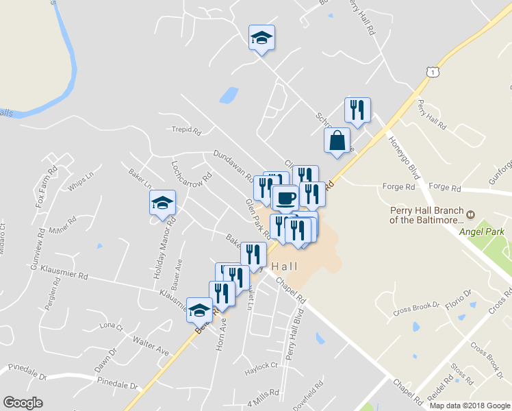 map of restaurants, bars, coffee shops, grocery stores, and more near 4136 Glen Park Road in Nottingham