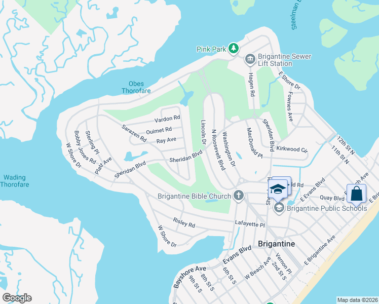 map of restaurants, bars, coffee shops, grocery stores, and more near 1300 Duncan Place in Brigantine
