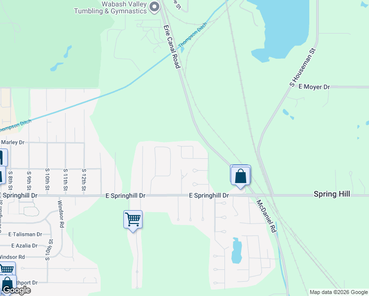 map of restaurants, bars, coffee shops, grocery stores, and more near 1759 East Morgan Drive in Terre Haute