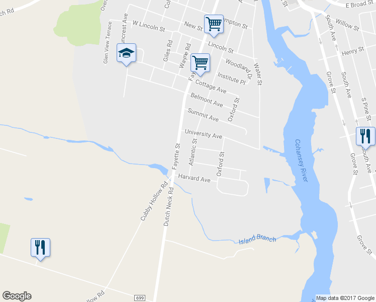 map of restaurants, bars, coffee shops, grocery stores, and more near 458 Atlantic Street in Bridgeton