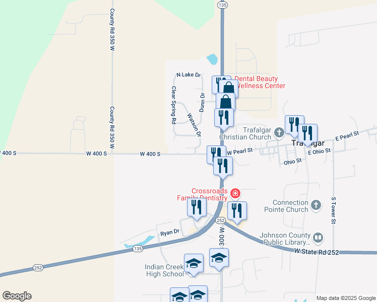 map of restaurants, bars, coffee shops, grocery stores, and more near 809 West 400 South in Trafalgar