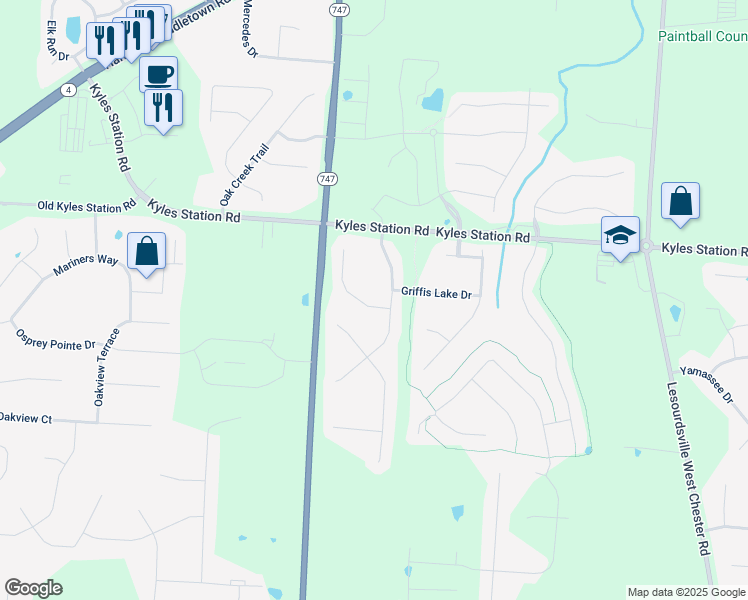 map of restaurants, bars, coffee shops, grocery stores, and more near 4978 Streamside Court in Butler County
