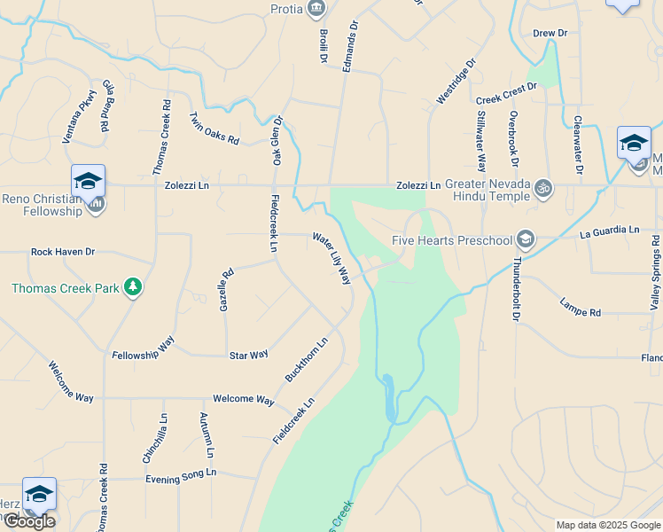 map of restaurants, bars, coffee shops, grocery stores, and more near 12620 Water Lily Way in Reno