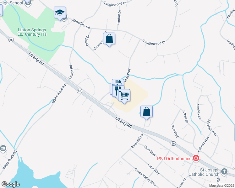 map of restaurants, bars, coffee shops, grocery stores, and more near 5963 Exchange Drive in Eldersburg