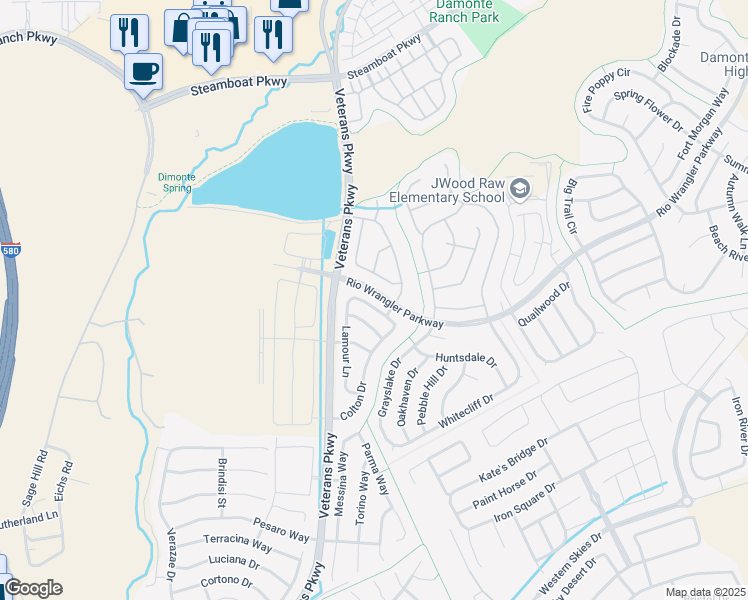 map of restaurants, bars, coffee shops, grocery stores, and more near 1844 Resistol Drive in Reno